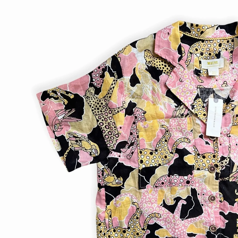NWT Anthropologie Maeve Printed Buttondown Surf Shirt, sz XS, MSRP $98 - Picture 6 of 12